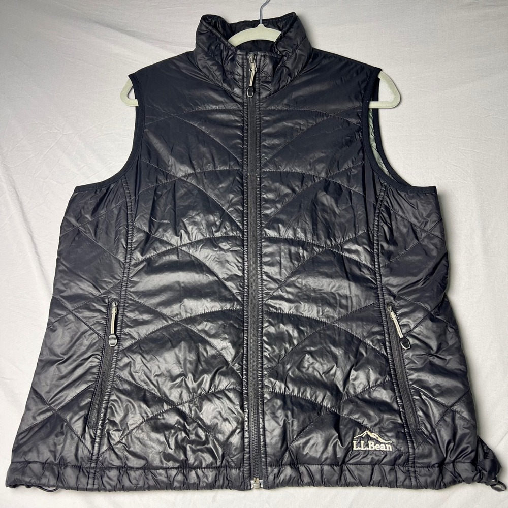 LL Bean Primaloft Packaway Vest Black Quilted Puffer Full Zip Womens Large